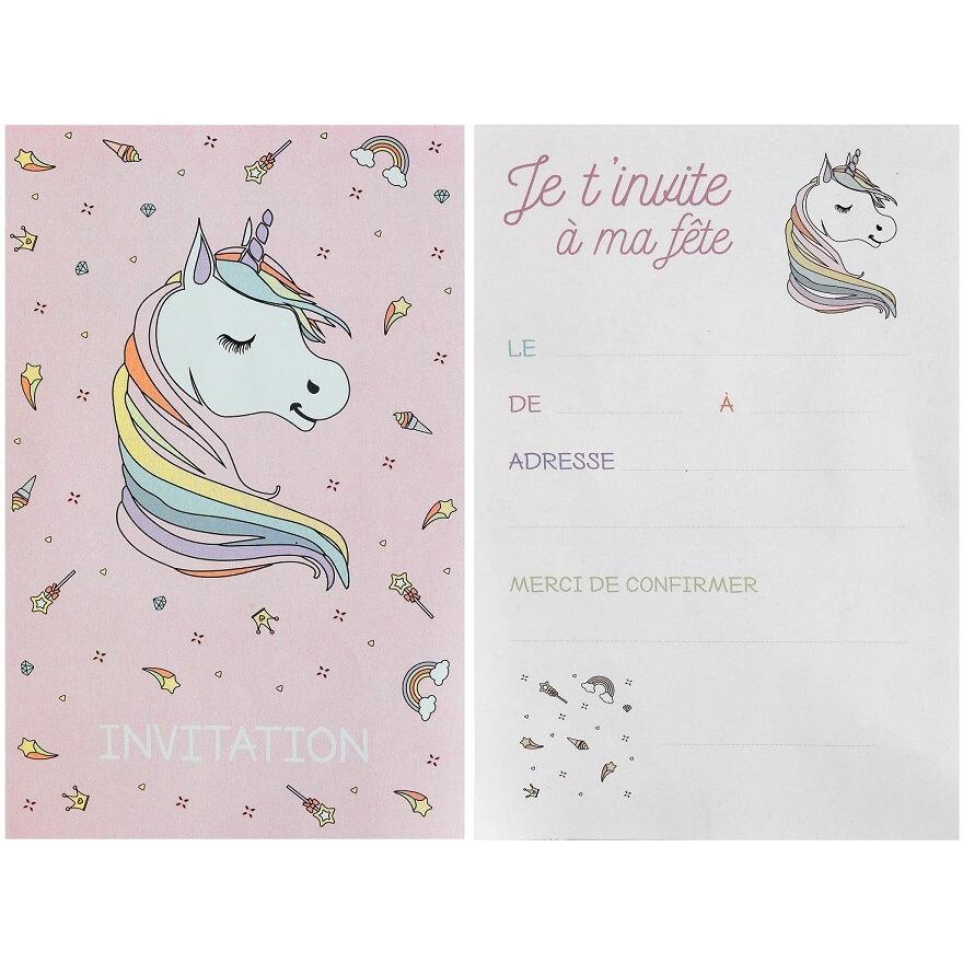 Carte invitation anniversaire Licorne rose et blanche R/6726