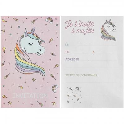 Carte invitation anniversaire Licorne rose et blanche (x6) REF/6726