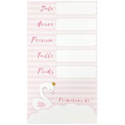 Carte de prédictions Baby Shower rose cygne (x6) REF/BB109