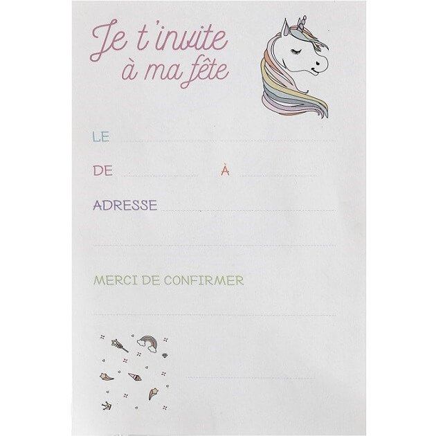 Carte invitation anniversaire licorne pour enfant