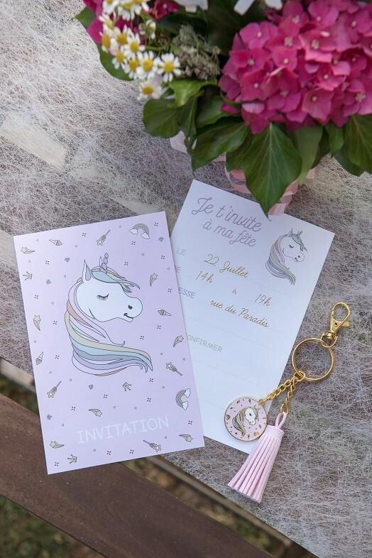 Carte licorne rose pour fete anniversaire enfant