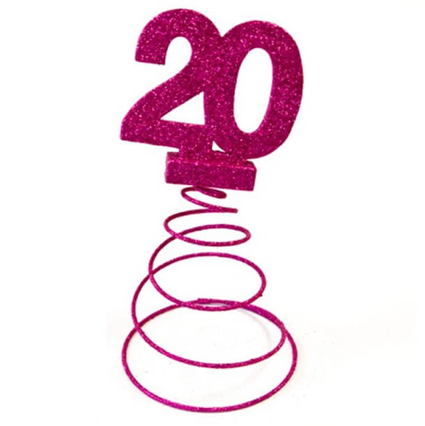 Centre de table anniversaire 20ans fuchsia