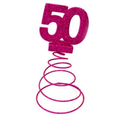 Centre de table anniversaire 50ans fuchsia
