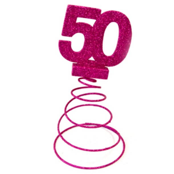 Centre de table anniversaire 50ans fuchsia