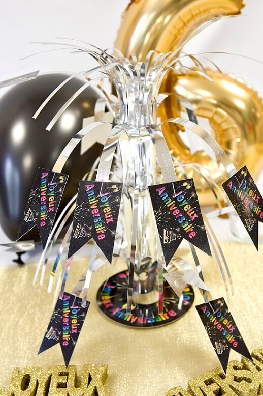 Centre de table anniversaire noir et argent