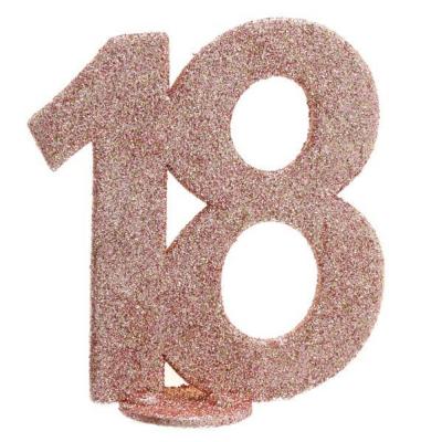 Centre de table anniversaire rose gold 18ans avec paillettes