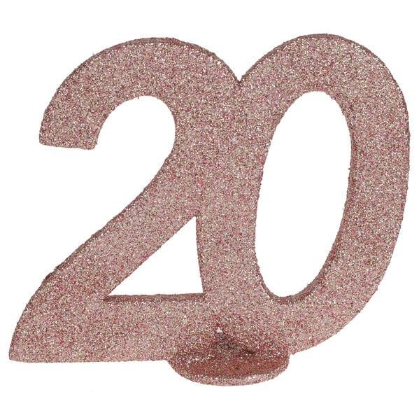 Centre de table anniversaire rose gold 20ans avec paillettes