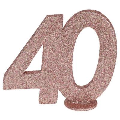 Centre de table anniversaire rose gold 40ans avec paillettes