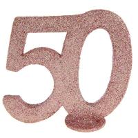 Centre de table anniversaire rose gold 50ans avec paillettes