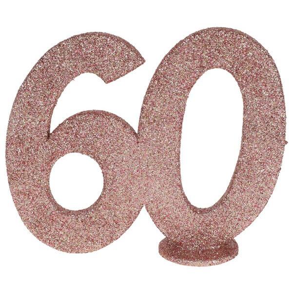 Centre de table anniversaire rose gold 60ans avec paillettes