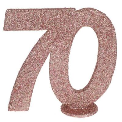 Centre de table anniversaire rose gold 70ans avec paillettes