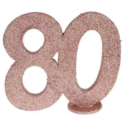 Centre de table anniversaire rose gold 80ans avec paillettes