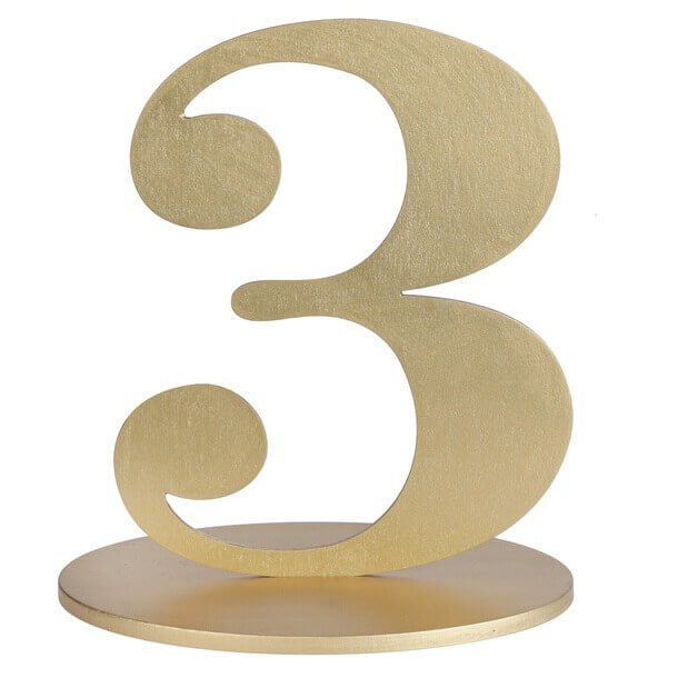 Centre de table chiffre 3 or