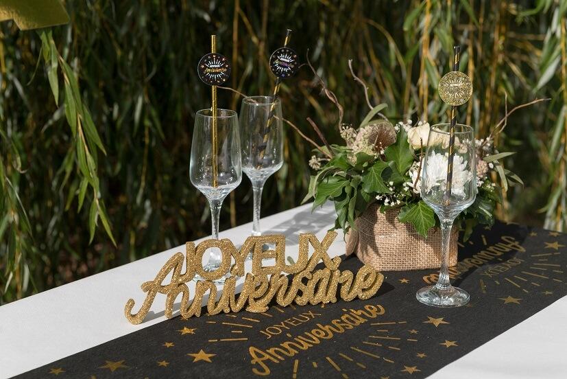 Centre de table fete anniversaire dore or