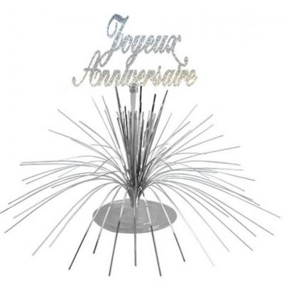 Centre de table joyeux anniversaire argent