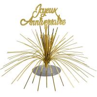 Centre de table joyeux anniversaire dore or metallique