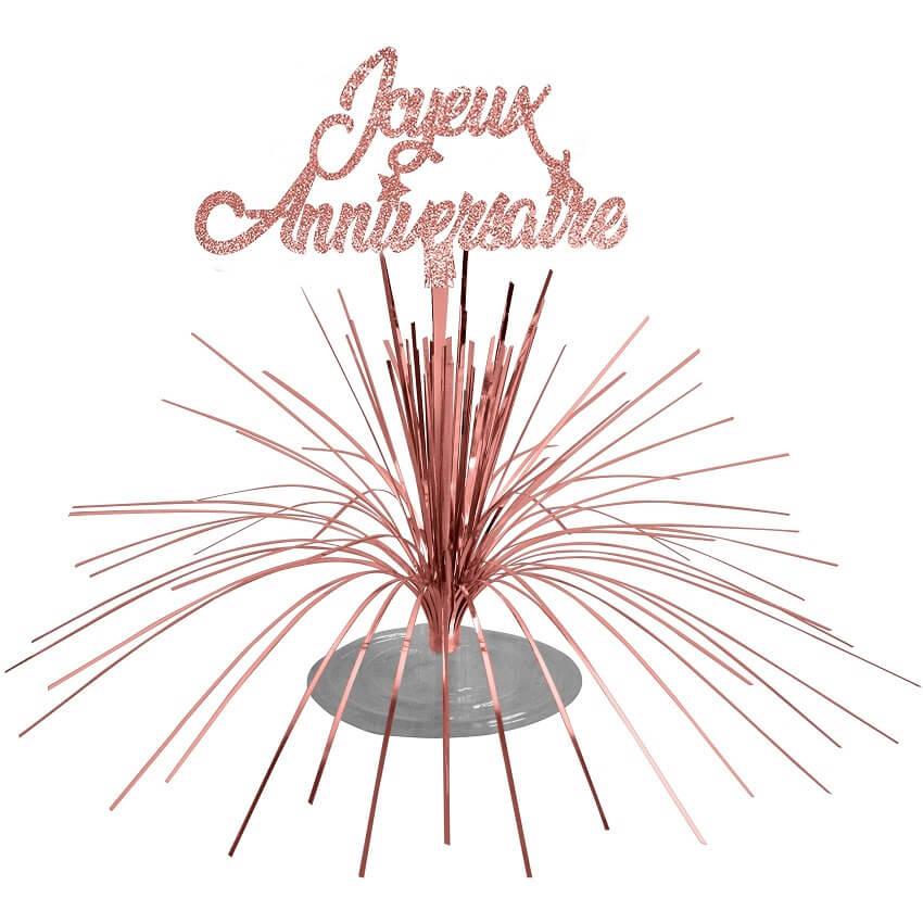 Centre de table joyeux anniversaire rose gold metallique