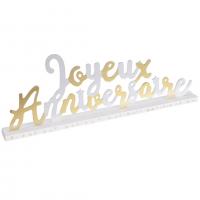 Centre de table lettre joyeux anniversaire en bois blanc et or metallique