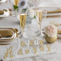 Centre de table lettre joyeux anniversaire en bois blanc et or metallise