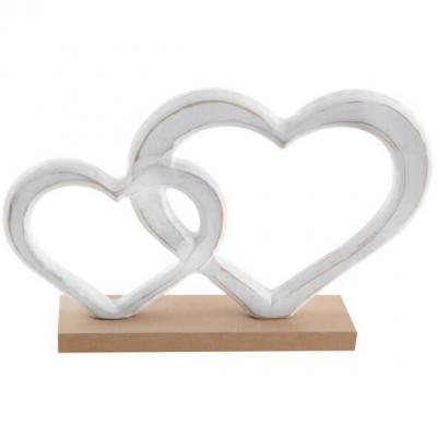 Centre de table mariage coeurs en bois blanc et naturel (x1) REF/6835