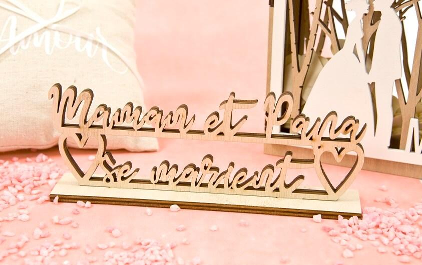Centre de table mariage papa maman en bois