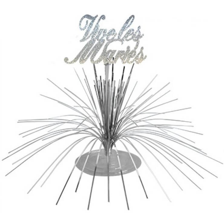 Centre de table mariage vive les maries metallique argent