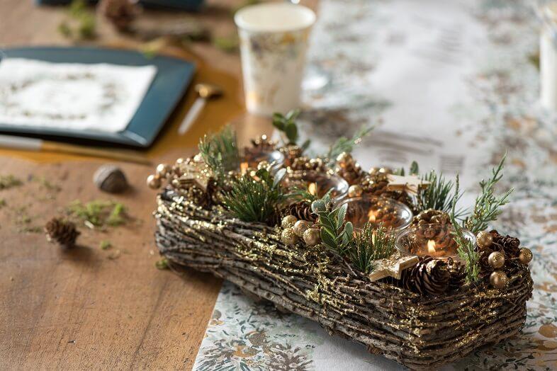 Centre de table noel porte bougie decoration hiver en bois