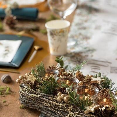 Centre de table noel porte bougie decoration hiver en bois