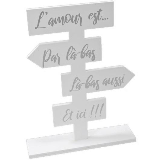 Centre de table totem en bois blanc mariage amour argent
