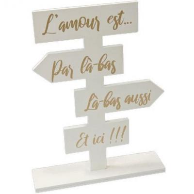 Centre de table Totem blanc en bois et or pour mariage ou St Valentin (x1) REF/DEK0294