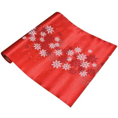 1 Chemin de table de Noël satin rouge avec motifs flocons 28cm x 4m REF/CH565