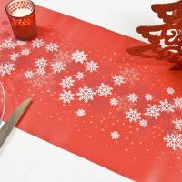 Ch563 chemin de table de noel rouge flocons