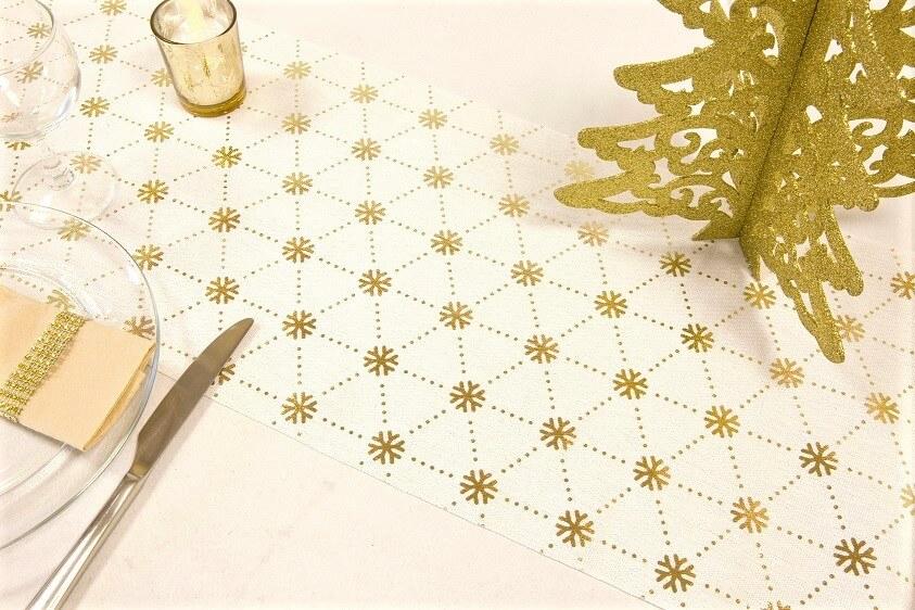 Ch568 decoration chemin de table dore or avec flocons