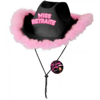 1 Chapeau Cowboy Miss Retraite noir et rose fuchsia REF/CHAG07N Cadeau fête adulte