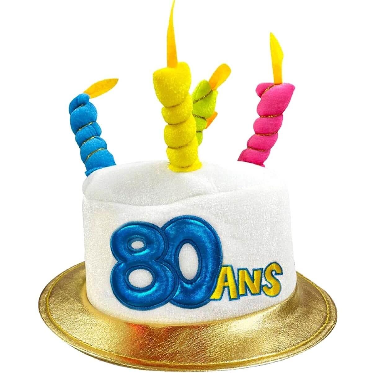 Cham09 cadeau fete anniversaire adulte chapeau 80 ans multicolore
