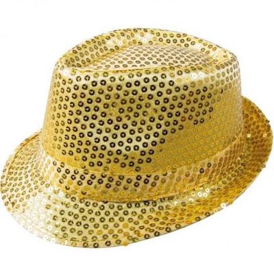 Chapeau adulte Borsalino doré or avec sequins (x1) REF/20190