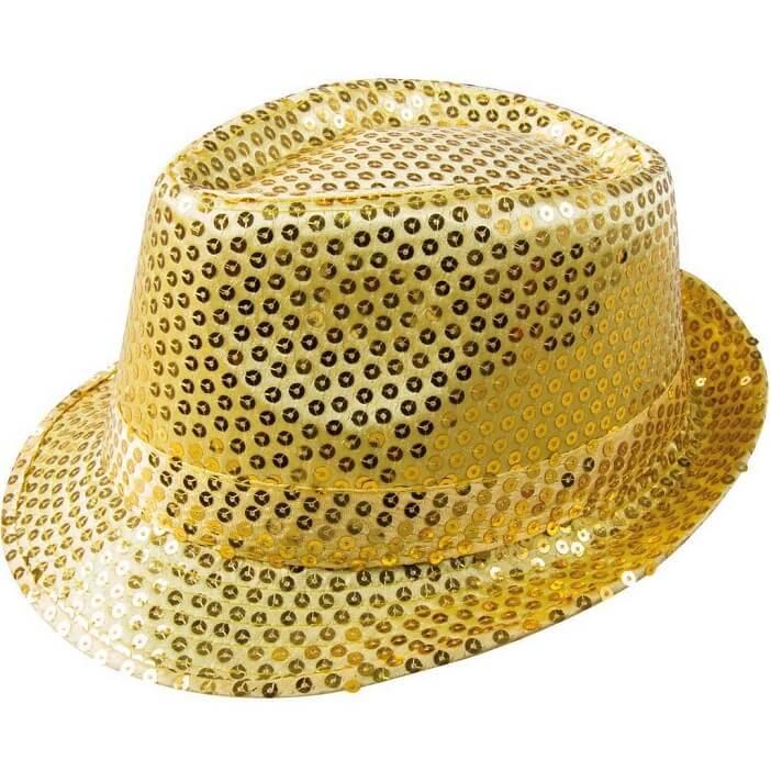 Chapeau borsalino dore or avec sequins
