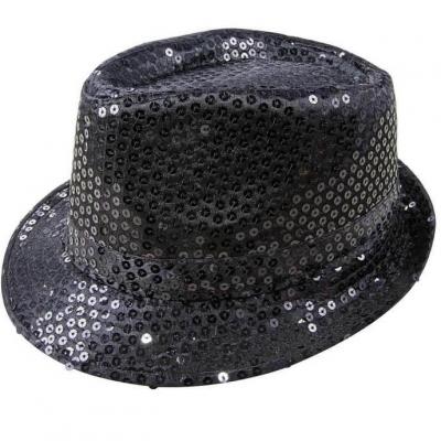 Chapeau adulte Borsalino noir avec sequins (x1) REF/20193