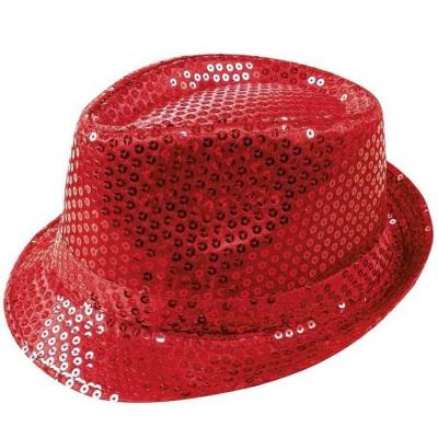 Chapeau borsalino rouge avec sequins