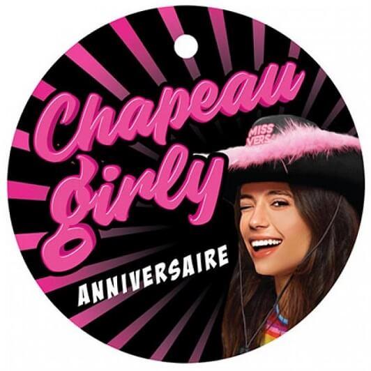 Chapeau joyeux anniversaire noir et rose fuchsia