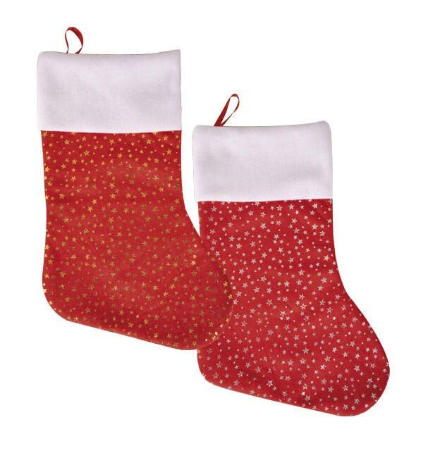 Chaussette de noel a suspendre nuit etoile rouge blanc argent et dore or