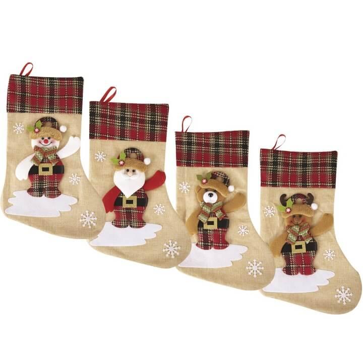 Chaussette de noel a suspendre pere noel ours cerf bonhomme de neige