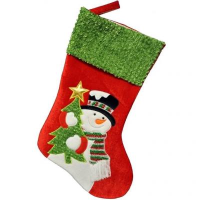 Chaussette de noel verte et rouge bonhomme de neige