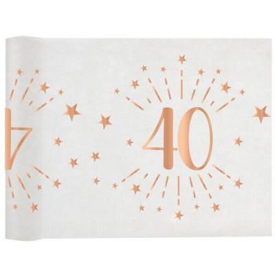 Chemin de table anniversaire 40ans blanc et rose gold