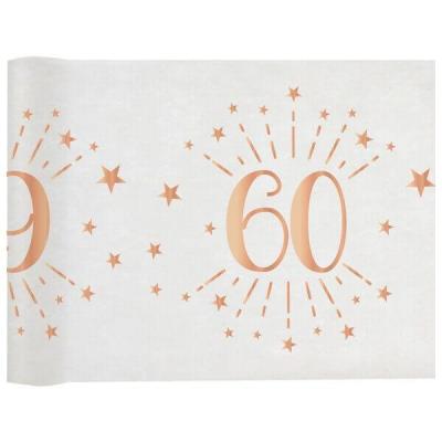 Chemin de table anniversaire 60ans blanc et rose gold