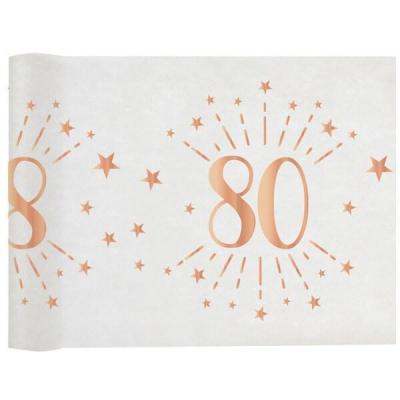 Chemin de table anniversaire 80 ans blanc et rose gold