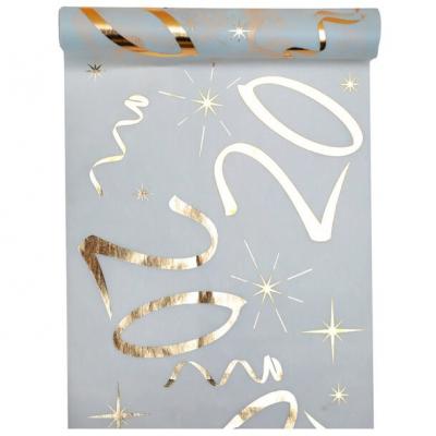 Chemin de table anniversaire blanc et or 20ans