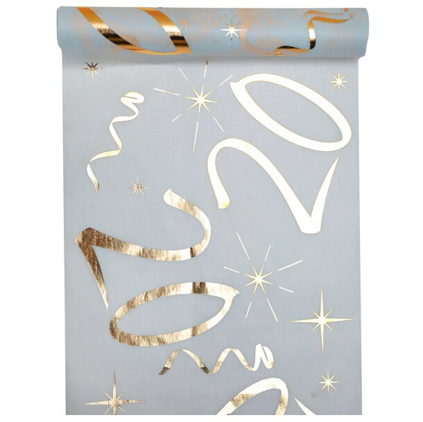 Chemin de table anniversaire blanc et or 20ans