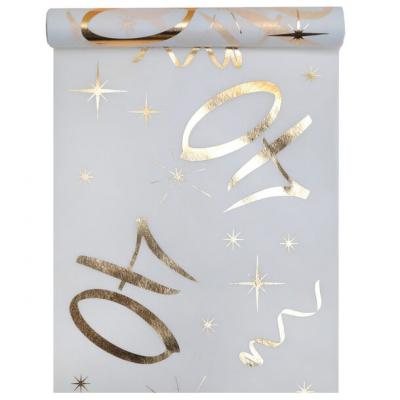 Chemin de table anniversaire blanc et or 40ans