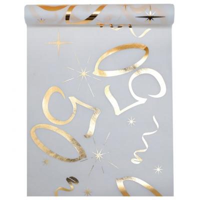Chemin de table anniversaire blanc et or 50ans